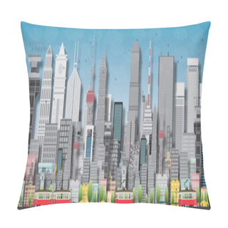 Personality  Big City With Skyscrapers And Small Houses Pillow Covers
