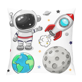 Personality  Cute Cartoon Space Set Of Astronaut, Rocket And Planets Pillow Covers