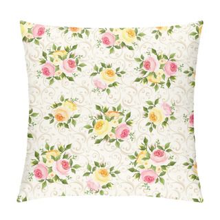 Personality  Seamless Pattern With Pink, Orange And Yellow Roses. Vector Illustration. Pillow Covers