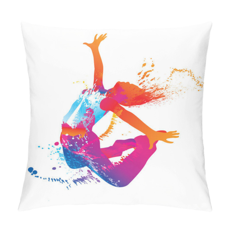 Personality  The dancing girl with colorful spots and splashes on white backg pillow covers