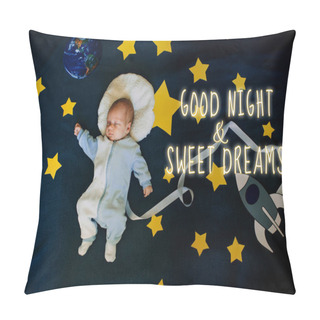 Personality  Greeting Card With The Inscription Good Night And Sweet Dreams. Little Boy Baby Sleeping Astronaut Pillow Covers