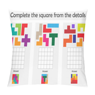 Personality  Puzzle Game With Colorful Details For Children, Complete The Square, Level 3, Education Game For Kids, Preschool Worksheet Activity, Task For The Development Of Logical Thinking, Vector Illustration Pillow Covers