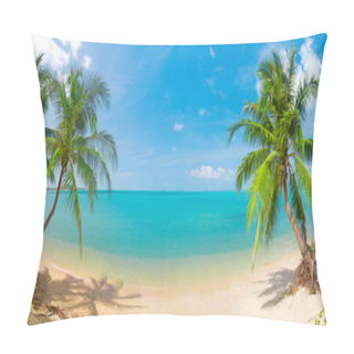 Personality  Panoramic Tropical Beach With Coconut Pa Pillow Covers