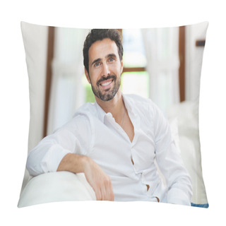 Personality  Handsome Man Sitting On  Sofa Pillow Covers