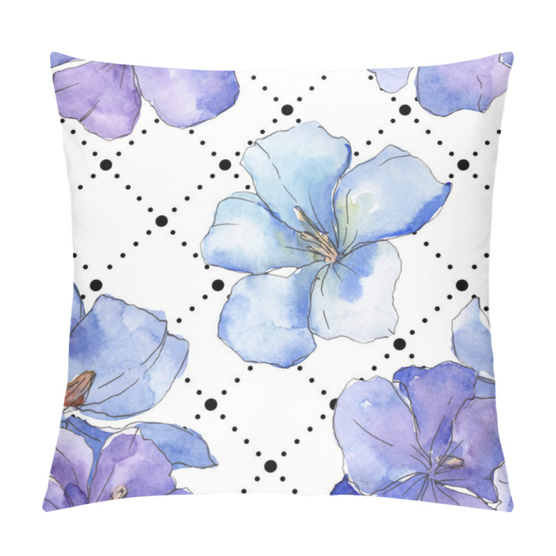 Personality  Blue purple flax floral botanical flower. Wild spring leaf isolated. Watercolor illustration set. Watercolour drawing fashion aquarelle. Seamless background pattern. Fabric wallpaper print texture. pillow covers