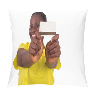Personality  Happy Woman Holding A Credit Card Pillow Covers