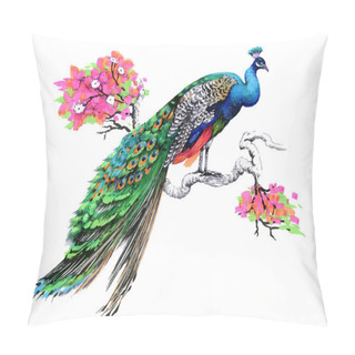 Personality  Peacock On Blooming Tree Branch Pillow Covers