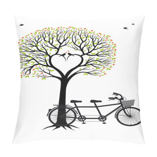 Personality  Heart Tree With Birds And Bicycle, Vector Pillow Covers