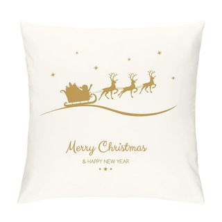Personality  Concept Of Christmas Greeting Card With Cartoon Santa Claus And Reindeers. Vector. Pillow Covers