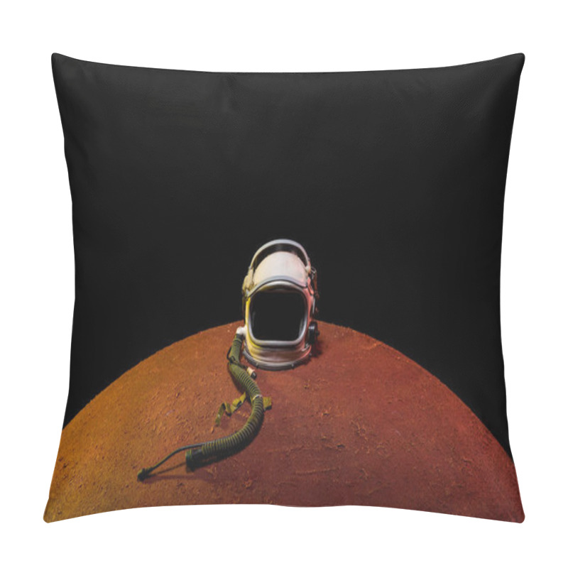 Personality  helmet from spacesuit lying on mars planet in black universe pillow covers