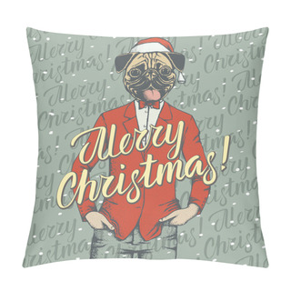 Personality  Pug Dog In Santa Hat Pillow Covers