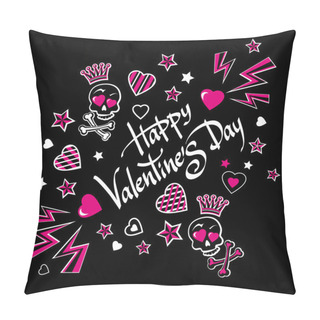 Personality  Gloomy And Grim Black And Pink Illustration-postcard For Valentine's Day. Pillow Covers
