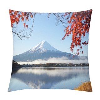 Personality  Mountain Fuji Kawaguchiko Lake Japan With Red Maple Leaf Pillow Covers