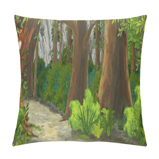Personality  Cartoon Summer Scene With Path In The Forest - Nobody On Scene - Illustration For Children Pillow Covers