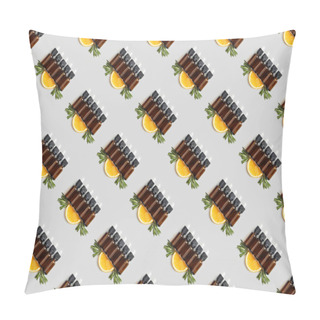 Personality  Pattern With Bottles Of Essential Oil And Orange Slices On Grey Background Pillow Covers