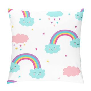 Personality   Children's Pattern With Rainbows, Stars, Clouds, And Hearts. Vector Flat Illustration. For Wallpaper, Textiles, Fabric, Paper. Pillow Covers