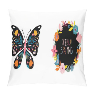 Personality  Hello Spring Cards/invitation Set  With Butterfly And Floral Wreaths Pillow Covers