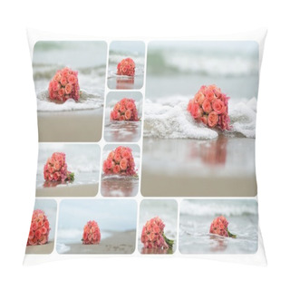 Personality  Collage Of Photos With Nosegay Of Crimson Roses Pillow Covers