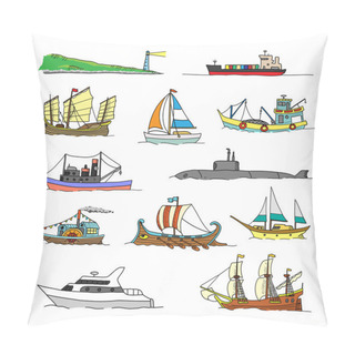 Personality  Set With Boats Of Different Ages. Pillow Covers