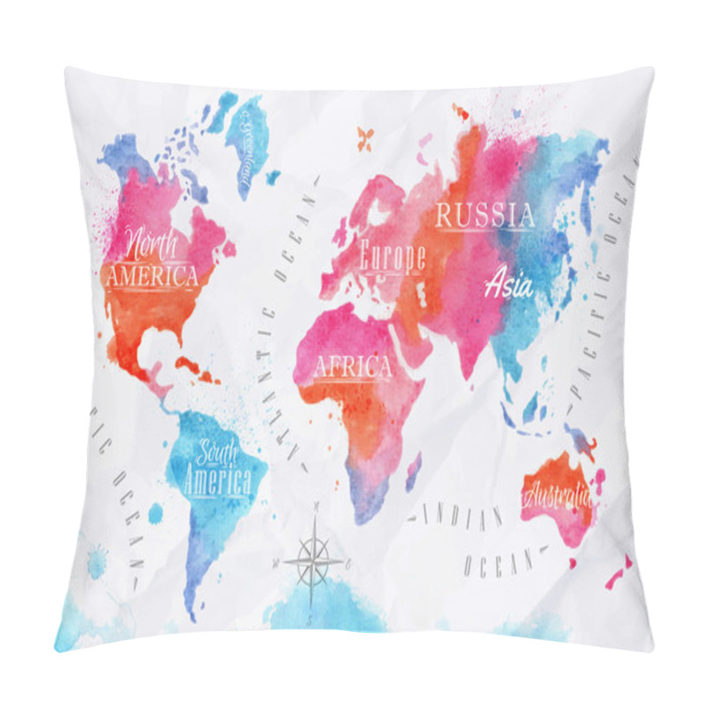 Personality  Watercolor World Map Pink Blue Pillow Covers