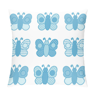 Personality  Baby Butterflies In Gingham Check And Polka Dot Patchwork, Pastel Aqua Pillow Covers