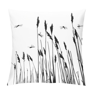 Personality  Real Grass Silhouette And Few Dragonflies - Vector Pillow Covers