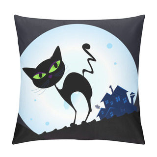 Personality  Black Cat Silhouette In Night Town Pillow Covers