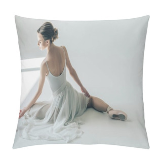 Personality  Rear View Of Ballerina Sitting In White Dress And Ballet Shoes Pillow Covers
