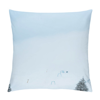 Personality  Scenic View Of Gondola Lift In Snowy Mountains With Pine Trees Pillow Covers