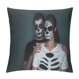 Personality  Couple In Love With Sugar Skull Face Art Pillow Covers
