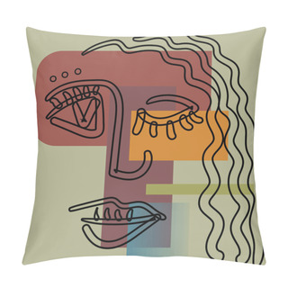 Personality  Girl Face In Cubism Outline Style. Pillow Covers