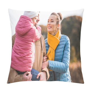 Personality  Happy Family Walking In Park Pillow Covers