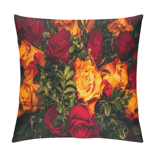 Personality  The Roses Of Different Colors And Leaves From Above Pillow Covers