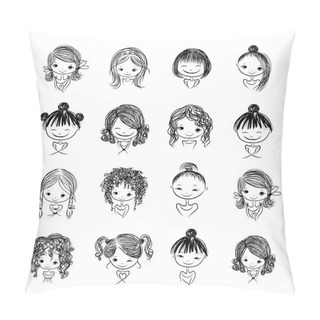 Personality  Set Of Cute Girl Characters, Cartoon For Your Design Pillow Covers