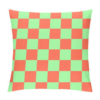 Personality  Checkerboard 8 By 8. Pale Green And Tomato Colors Of Checkerboard. Chessboard, Checkerboard Texture. Squares Pattern. Background. Repeatable Texture. Pillow Covers