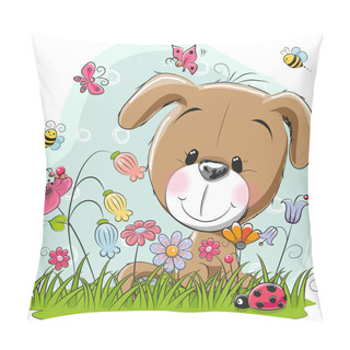 Personality  Cute Cartoon Puppy On A Meadow Pillow Covers