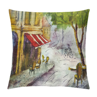 Personality  European Cafe, Graphic Drawing In Color Pillow Covers