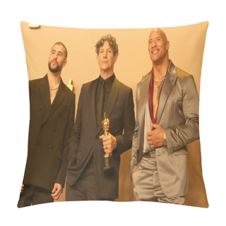 Personality  LOS ANGELES - MAR 10:  Bad Bunny, Jonathan Glazer, Dwayne Johnson At The 96th Academy Awards Press Room At The Dolby Theater On March 10, 2024 In Los Angeles, CA Pillow Covers