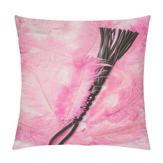 Personality  Black Strict Leather Flogging Whip On Pink Feathers Pillow Covers