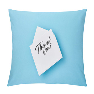 Personality  Envelope With Thank You Lettering On White Card On Blue Background Pillow Covers
