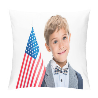 Personality  Happy Schoolboy With Usa Flag Pillow Covers