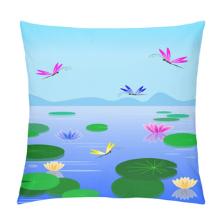 Personality  Vector Lake With Lilies And Dragonflies Pillow Covers