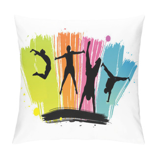 Personality  Silhouettes Of Jumping Against Color Dabs Pillow Covers