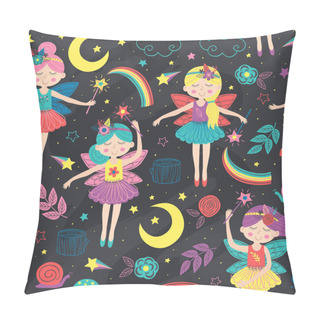 Personality  Seamless Pattern With Magic Night Fairies - Vector Illustration, Eps Pillow Covers