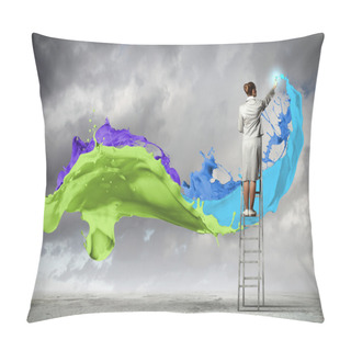 Personality  Young Woman Drawing Splashes Pillow Covers