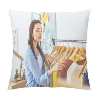 Personality  Beautiful Designer Looking At Clothes On Hangers   Pillow Covers