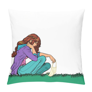 Personality  Sad Girl With A Medical Mask Pillow Covers