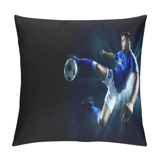 Personality  Soccer Player Performs An Action Play On A Professional Stadium Pillow Covers