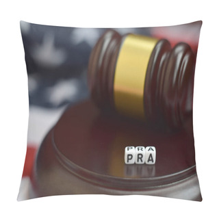 Personality  Justice Mallet And PRA Acronym Close Up. Paperwork Reduction Act Pillow Covers
