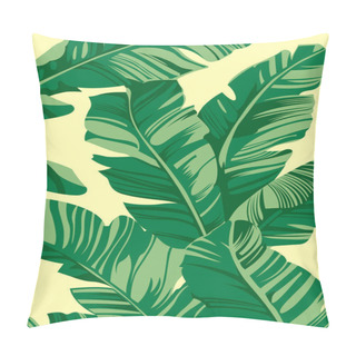 Personality  Tropical Pattern Banana Leaves On Light Yellow Background, Flat Line Vector And Illustration. Pillow Covers